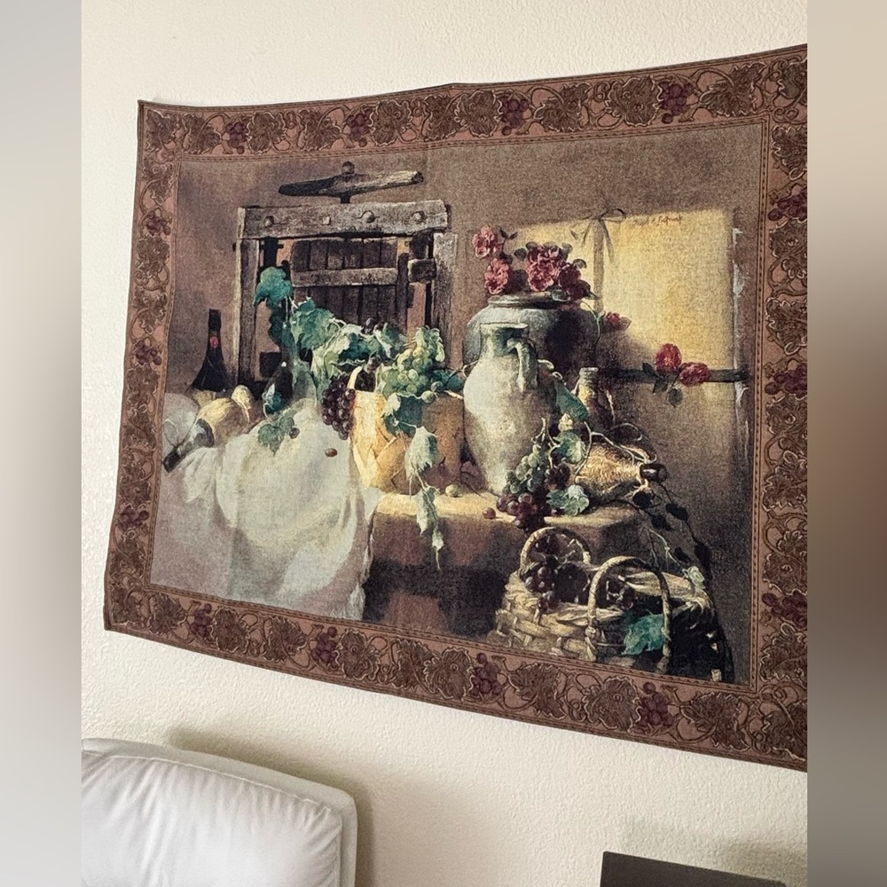 Vintage Style Wall Tapestry with Brown and Green Accents